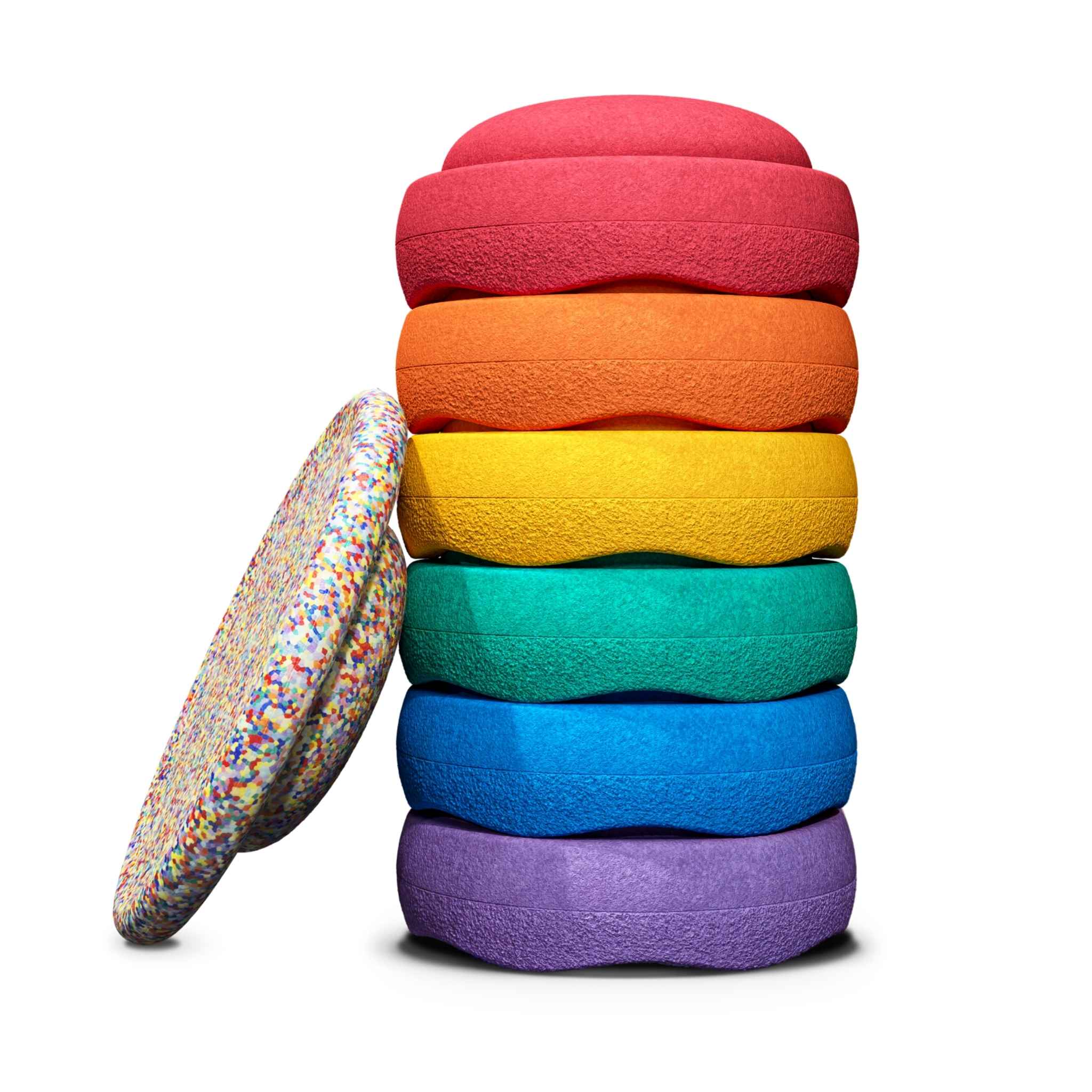 Stapelstein Rainbow Classic stepping stones set of six with balance board