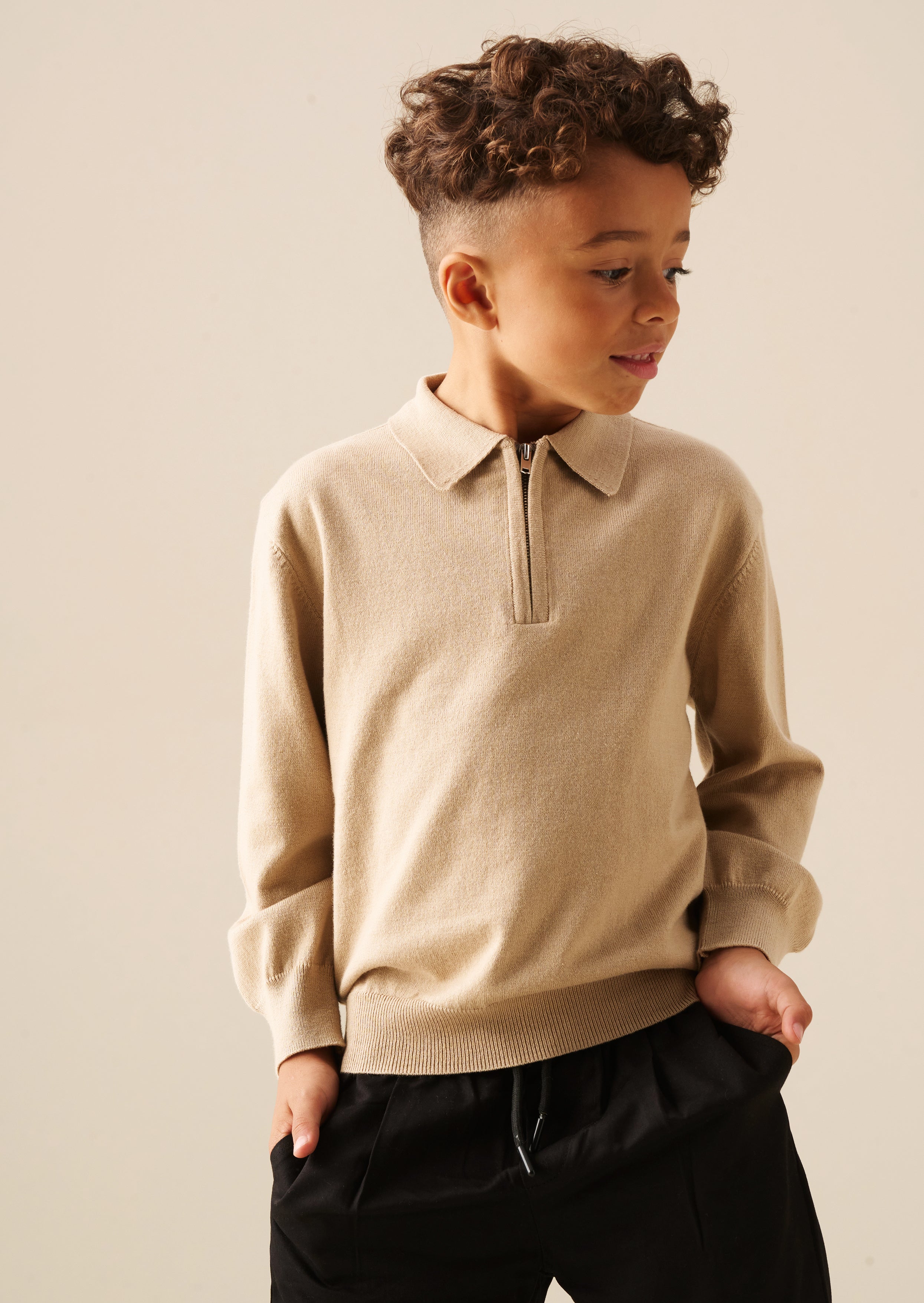 Carter Zip Collar Knitted Jumper - Taupe