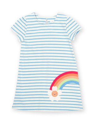Kite Clothing Rainbow Flower dress in blue and cream stripe