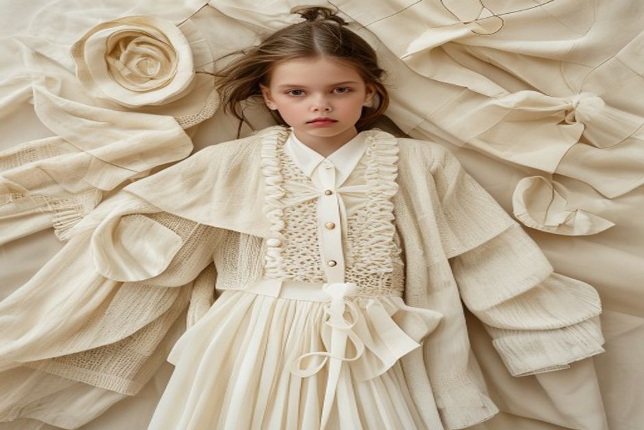 Luxury designer children's clothing arranged for an editorial still life
