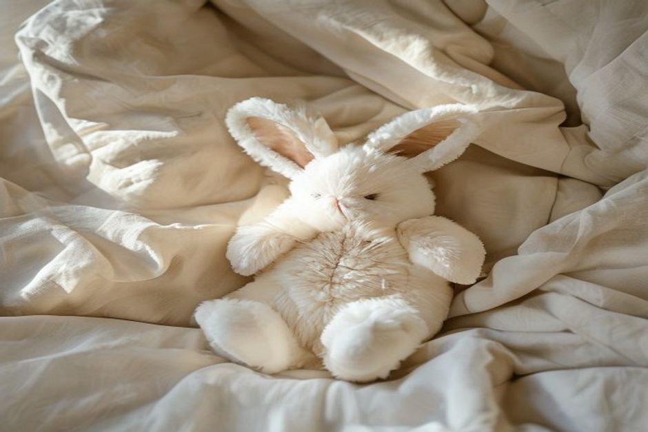 Luxury plush bunny on cream linen