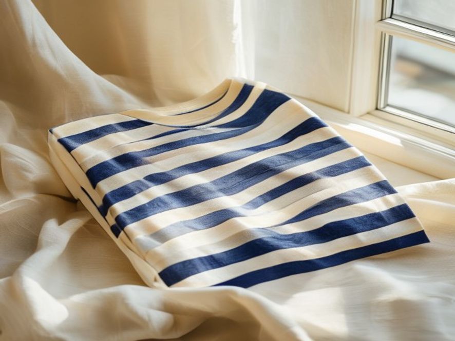 Folded Breton stripe top on cream linen