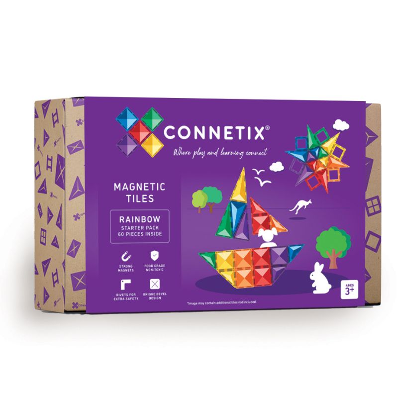Connetix 60-piece rainbow magnetic tiles starter pack