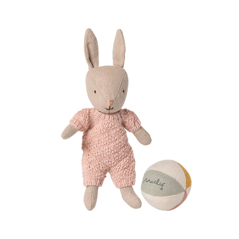 Maileg bunny plush in pink, hand-stitched linen