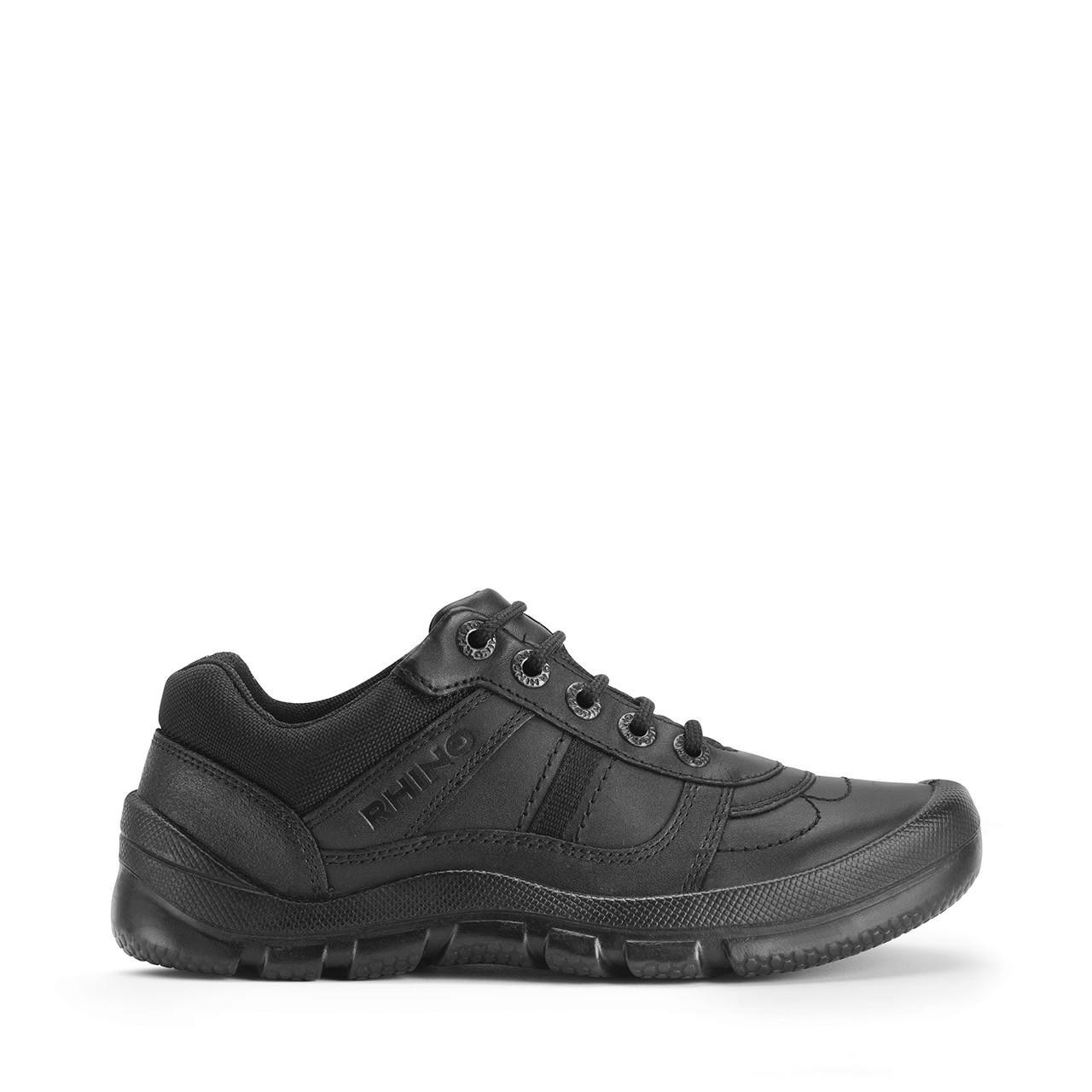 Black leather lace-up school shoe