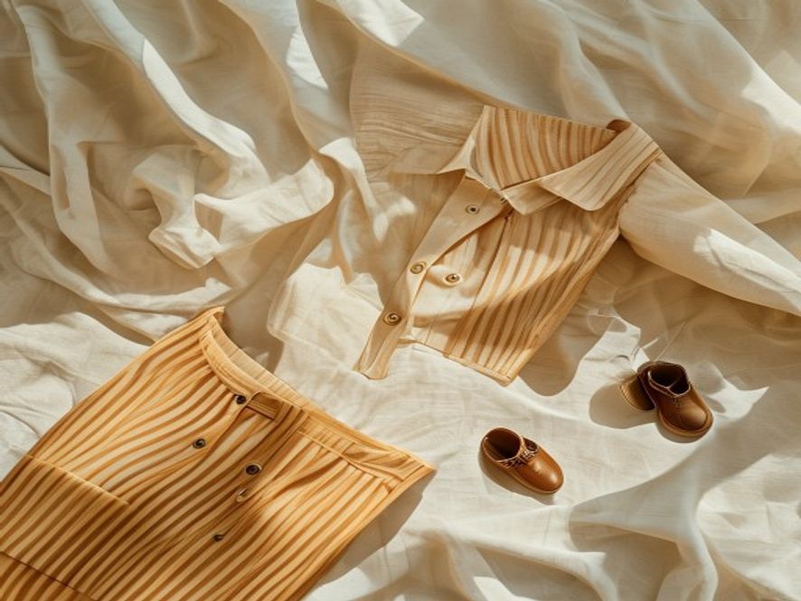 Folded fashion-forward French kids clothing editorial flat lay