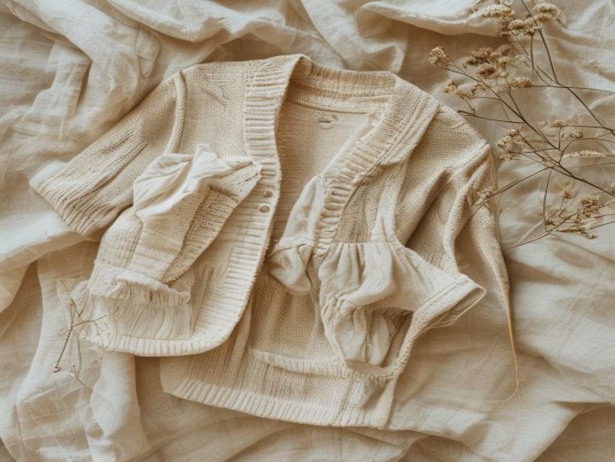 Folded organic cotton sustainable kids garments editorial flat lay